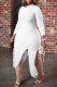 White Sexy Solid Patchwork Asymmetrical O Neck Irregular Dress Dresses