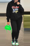 Black Fashion Casual Print Basic Hooded Collar Tops