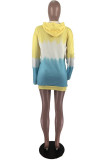 Pink Yellow Fashion Casual Print Basic Hooded Collar Long Sleeve Dresses