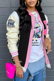 Black Casual Street Print Patchwork Buckle Outerwear