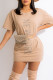 Apricot Casual Solid Patchwork Hot Drill O Neck T-shirt Dress Dresses