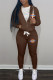 Coffee Fashion Street Print Patchwork Hooded Collar Long Sleeve Two Pieces