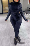 Black Fashion Casual Solid Patchwork Turtleneck Regular Jumpsuits