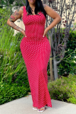 Red Sexy Print Patchwork O Neck Pencil Skirt Dresses