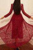 Red Fashion Sexy Patchwork V Neck Long Sleeve Evening Dress
