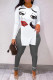 White Casual Letter Print Split Joint Slit O Neck Long Sleeve Two Pieces