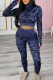 Black Casual Camouflage Print Patchwork Zipper Zipper Collar Long Sleeve Two Pieces