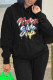 Black Fashion Casual Print Basic Hooded Collar Tops