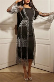 Black Fashion Sexy Bronzing O Neck Long Sleeve Two Pieces