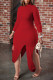Red Sexy Solid Patchwork Asymmetrical O Neck Irregular Dress Dresses
