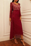Red Fashion Sexy Patchwork V Neck Long Sleeve Evening Dress