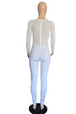White Fashion Sexy Patchwork See-through O Neck Skinny Jumpsuits