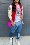Red Casual Street Print Patchwork Buckle Outerwear