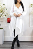 Red Casual Solid Patchwork Asymmetrical Zipper Hooded Collar Irregular Dress Dresses