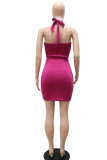 Orange Sexy Solid Patchwork Hot Drill Halter Pencil Skirt Dresses
