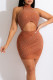 Orange Sexy Solid Patchwork Hot Drill Halter Pencil Skirt Dresses