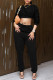 Black Fashion Casual Solid Basic O Neck Long Sleeve Two Pieces