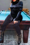 Black Fashion Casual Solid Patchwork Turtleneck Regular Jumpsuits