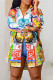 White Fashion Casual Print Basic Turndown Collar Shirt Dress (Without Belt)