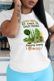 Grey Casual Vintage Print Patchwork O Neck T-Shirts