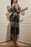 Black Fashion Sexy Bronzing O Neck Long Sleeve Two Pieces
