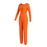 Orange Sexy Solid Hollowed Out Patchwork O Neck Straight Jumpsuits