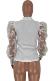 White Fashion Casual Patchwork See-through O Neck Tops