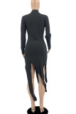 Red Sexy Solid Patchwork Asymmetrical O Neck Irregular Dress Dresses