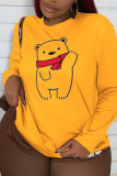 Yellow Sweet Cute Print Patchwork O Neck Tops