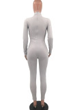 Grey Casual Solid Patchwork Turtleneck Regular Jumpsuits