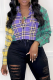 Purple Casual Plaid Patchwork Turndown Collar Tops