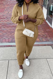 Pink Fashion Casual Solid Basic V Neck Long Sleeve Two Pieces