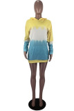 Pink Yellow Fashion Casual Print Basic Hooded Collar Long Sleeve Dresses