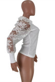 White Fashion Casual Patchwork See-through O Neck Tops