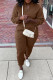 Coffee Fashion Casual Solid Basic V Neck Long Sleeve Two Pieces