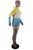 Pink Yellow Fashion Casual Print Basic Hooded Collar Long Sleeve Dresses