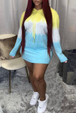 Pink Yellow Fashion Casual Print Basic Hooded Collar Long Sleeve Dresses