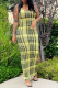 Yellow Sexy Print Patchwork O Neck Pencil Skirt Dresses