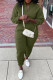 Army Green Fashion Casual Solid Basic V Neck Long Sleeve Two Pieces