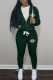 Ink Green Fashion Street Print Patchwork Hooded Collar Long Sleeve Two Pieces