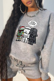 Grey Street Cute Print Patchwork O Neck Tops