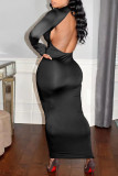 Grey Sexy Solid Patchwork Backless O Neck Pencil Skirt Dresses