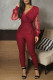 Red Fashion Casual Patchwork Sequins V Neck Regular Jumpsuits