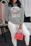 Grey Casual Daily Print Patchwork Letter O Neck Tops