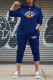 Blue Fashion Street Print Patchwork Hooded Collar Long Sleeve Two Pieces