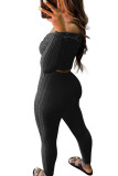 Black Fashion Casual Adult Solid Knotted V Neck Long Sleeve Regular Sleeve Short Two Pieces