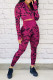 Red Casual Camouflage Print Patchwork Zipper Zipper Collar Long Sleeve Two Pieces
