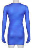 Blue Sexy Casual Print Basic O Neck Long Sleeve Dresses