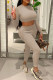 Khaki Casual Solid Patchwork O Neck Long Sleeve Two Pieces