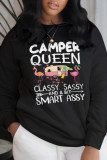 Grey Casual Daily Print Patchwork Letter O Neck Tops